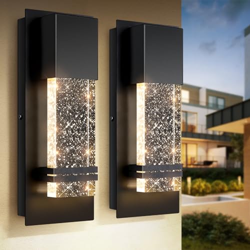 Outdoor Wall Light Fixtures with Crystal Bubble Glass, Waterproof Exterior Sconces LED Wall Lanterns, Porch Lights Wall Mounted 10W 3000K Outside Lights for House Front Door Garage Entryway