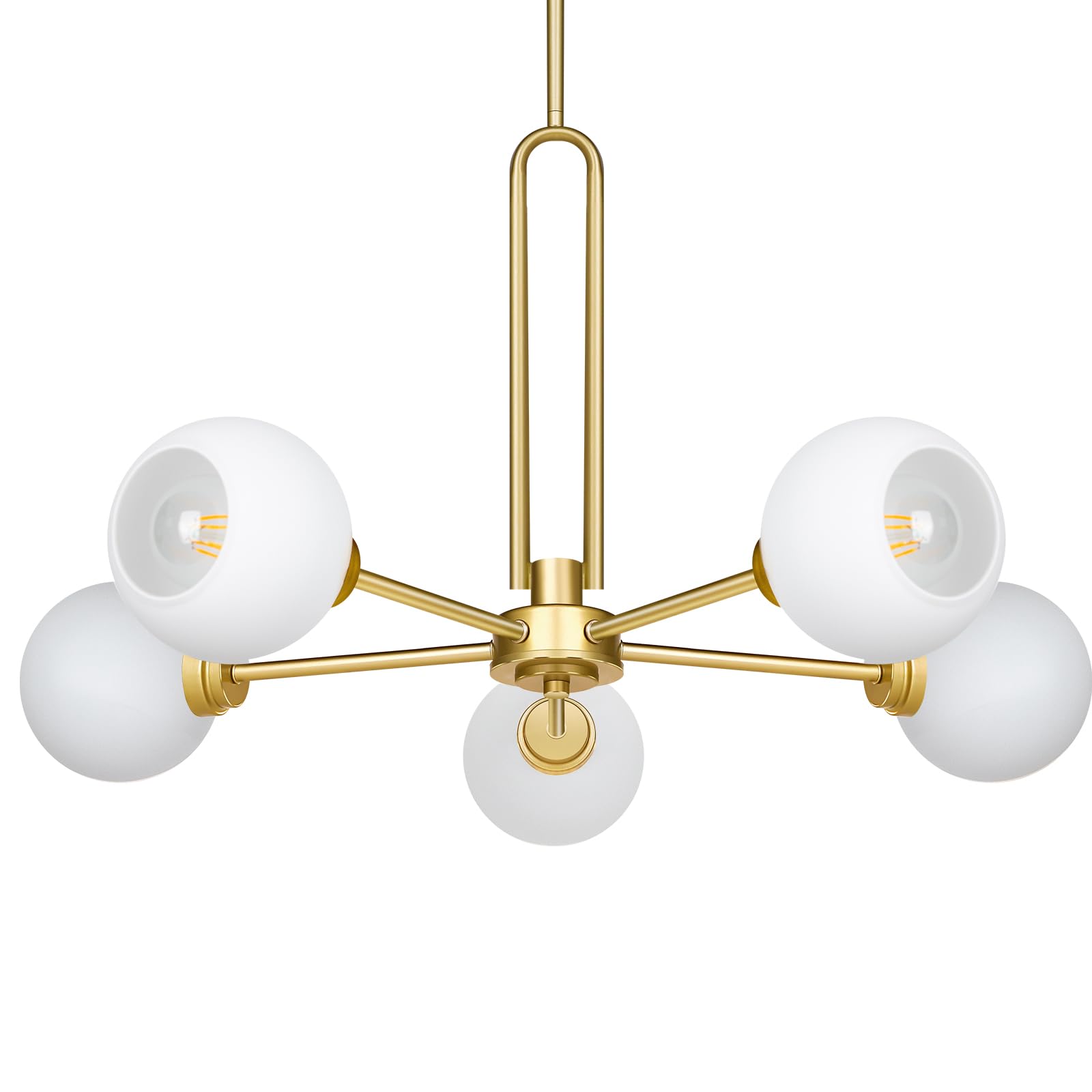 Globe Chandelier Pendant Lighting, Gold Modern Large Semi-Flush Ceiling Light Fixture with Clear Glass, 5-Light Dining Room Light Fixture, Sputnik Light Fixture for Kitchen Living Room Bedroom