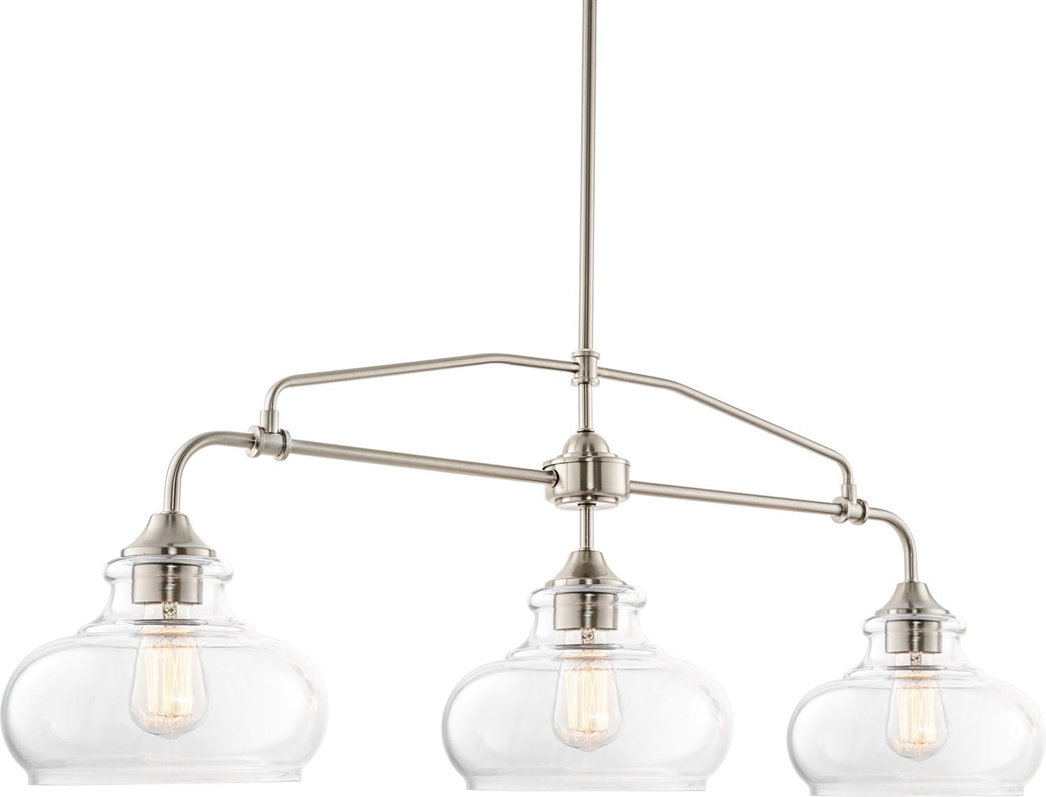 Kira Home Harlow 38" Modern Industrial Farmhouse 3-Light Kitchen Island Light with Clear Glass Shades, Adjustable Hanging Height, for Dining Room, Living Room or Kitchen, Cool Brass Finish