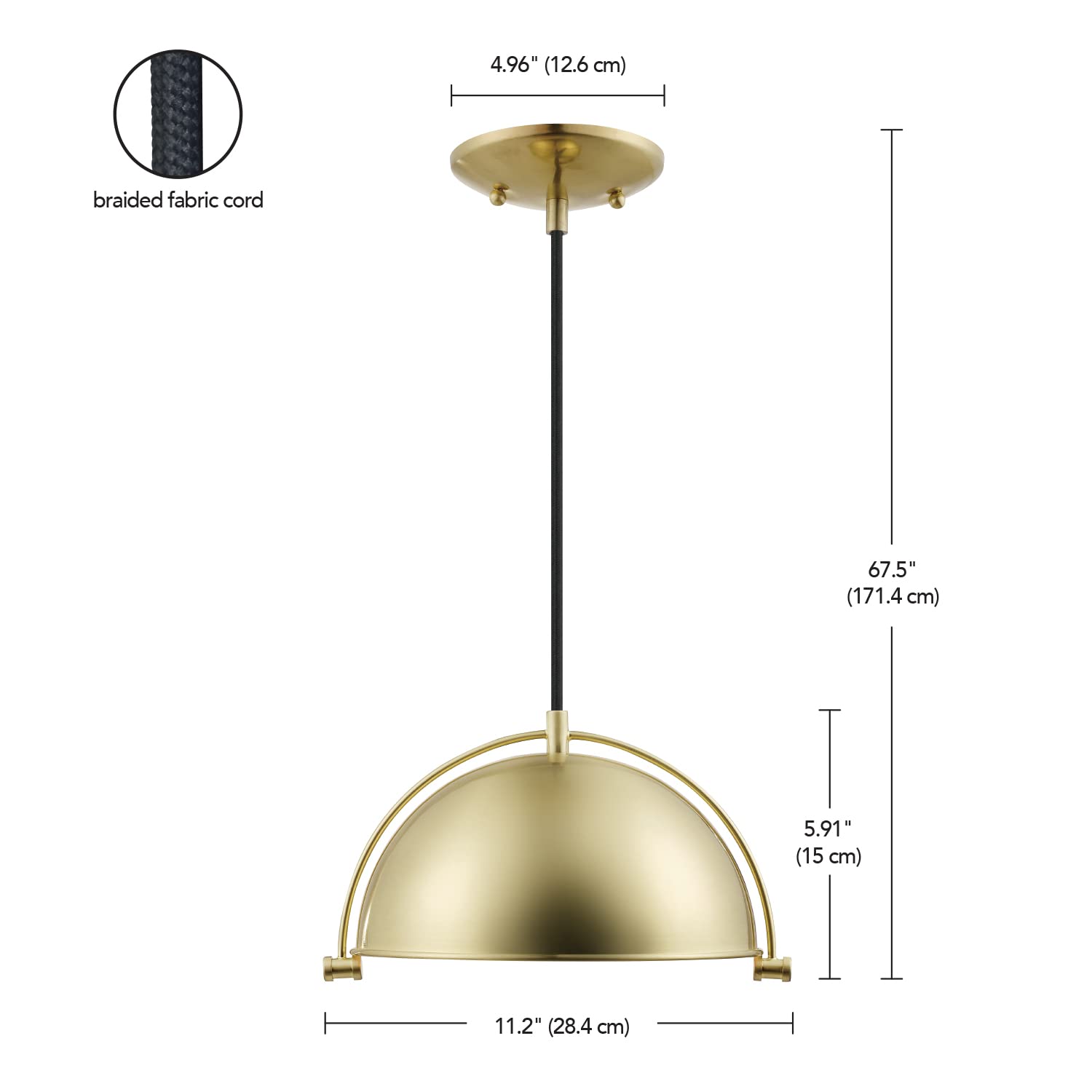 1-Light Pendant Lighting, Matte Brass, Bulb Not Included