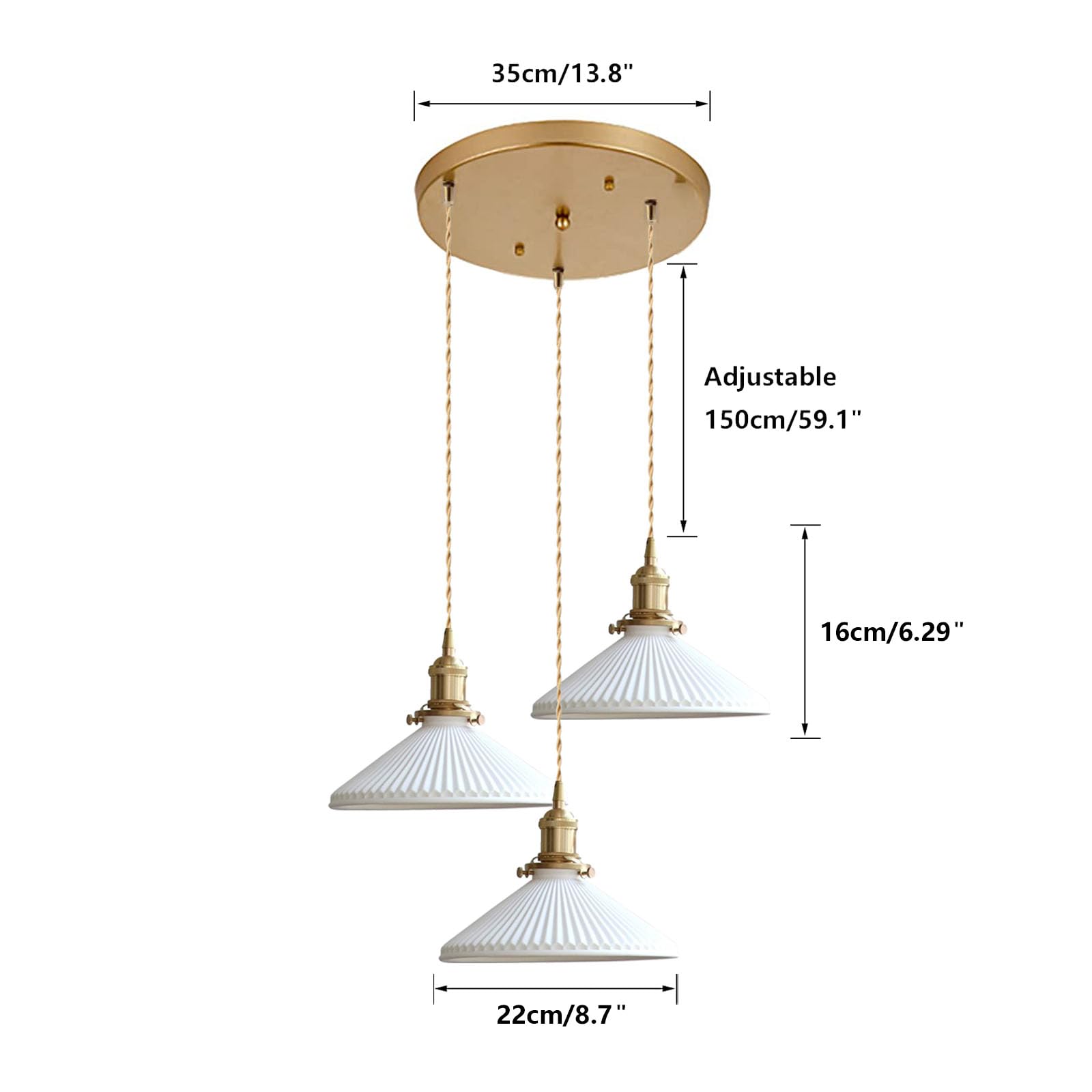 E26 Modern Pendant Light, Minimalist Pleated Ceramic Pendant Light, Kitchen Island Bedroom Dining Room Bar Pendant Light, White Pendant Light Fixture (1-Light)