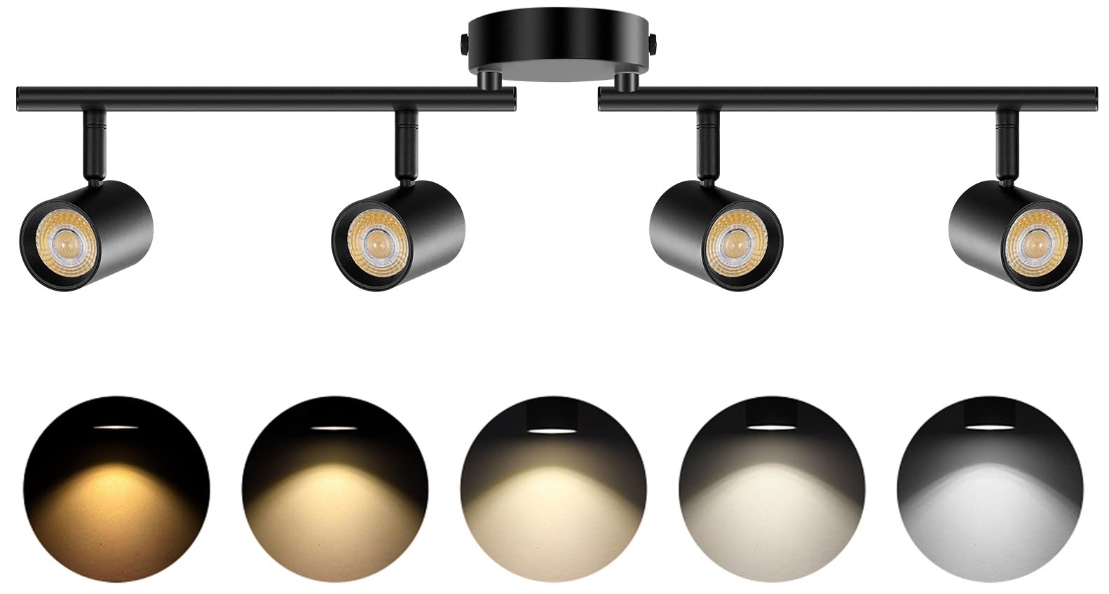 5-Color 4 Light LED Track Lighting Fixtures Ceiling for Kitchen, Dimmable Track Lighting Kit, Ceiling Spotlight Flush Mount Adjustable Directional Spot Lights Indoor, White CRI90 2400lm 30W