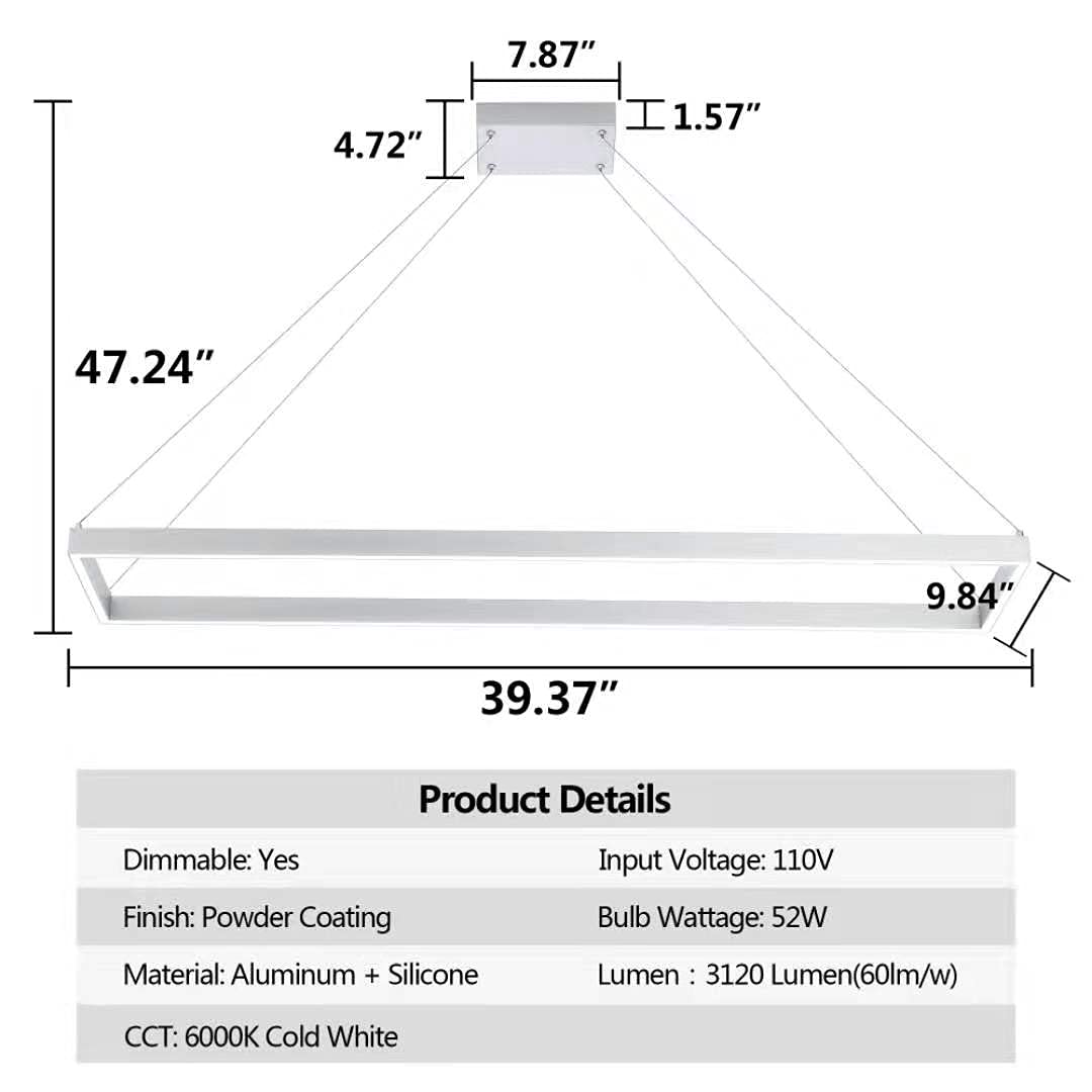 Modern LED Chandelier Linear Rectangle Chandelier Dimmable 35.4” Kitchen Island Lighting, Contemporary Hanging Linear Led Pendant Chandelier Light Fixture for Dining Room Hallway Bar Black