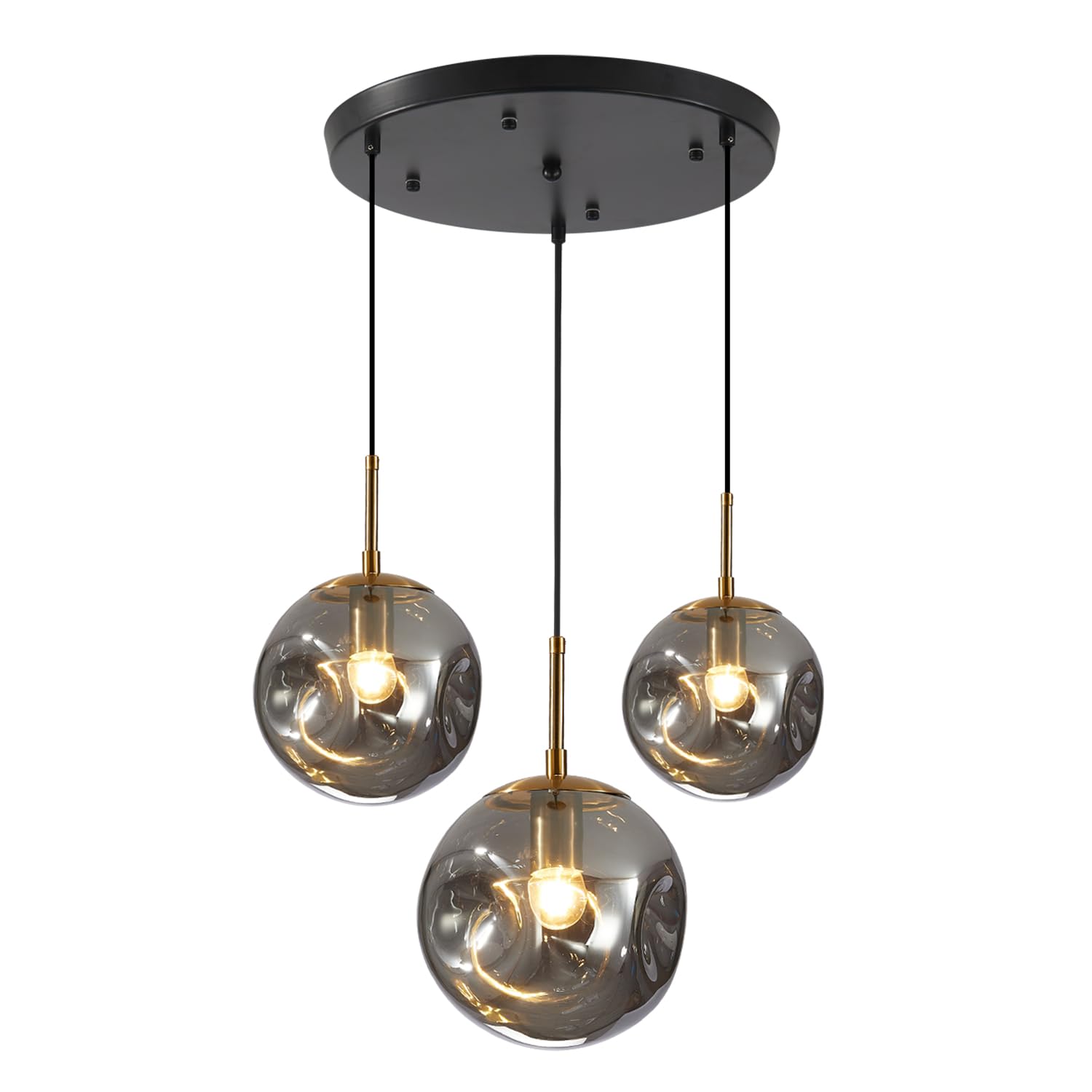 BOKT Modern Gold Kitchen Island Pendant Light Mid Century 3-Lights Globe Pendant Light Fixture Cluster Multi Light Pendant Lighting Bedside Glass Ball Pendant Lamp