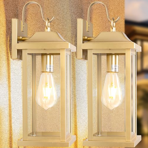 2-Pack 17 Inch Large Outdoor Light Fixtures, Exterior Matte Black Wall Sconces IP65 Waterproof Anti-Rust, Porch Lights with Clear Glass Outside Modern Wall Lanterns E26 Bulb Base