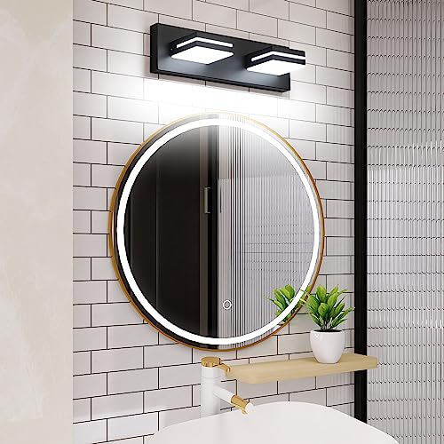 LED Modern Bathroom Vanity Light Fixtures (3-Light, 24-Inch), Matte Black Modern Acrylic Bathroom Wall Lighting Fixtures Over Mirror (Cool White 6000K)