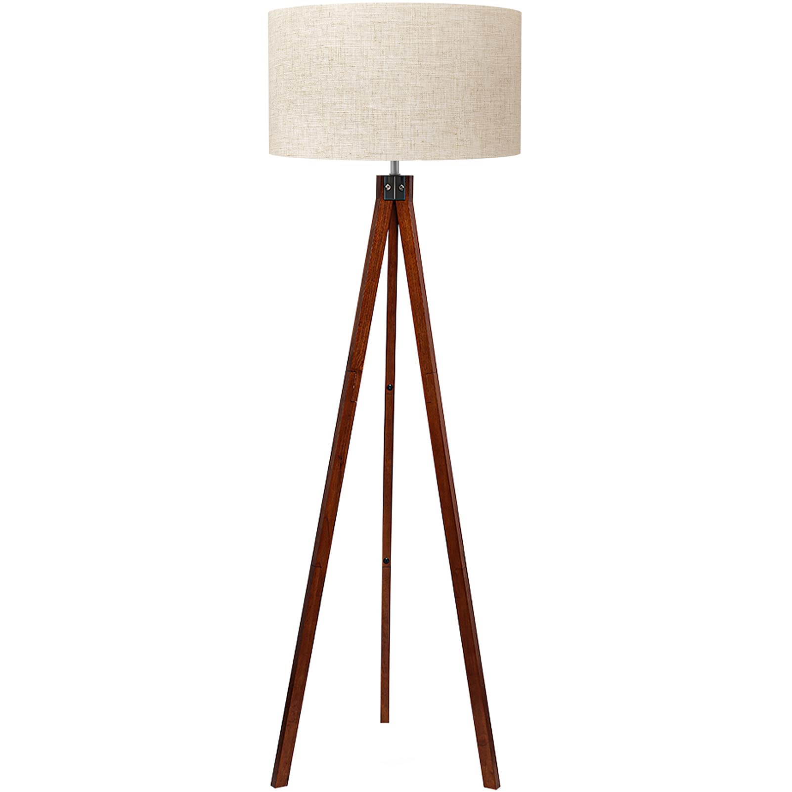 Wood Tripod Floor Lamp, Mid Century Standing Lamp, Modern Design Studying Light for Living Room, Bedroom, Study Room and Office, Flaxen Lamp Shade with E26 Lamp Base Brown