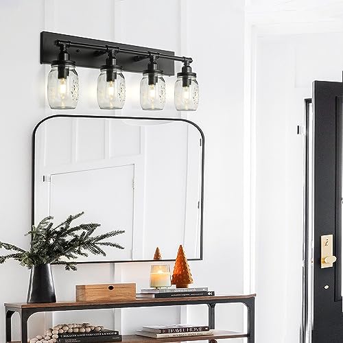 Bathroom Wall Light Fixtures, Industrial Mason Jar Vanity Light, Wall Sconce with Black Finish (3 Lights)