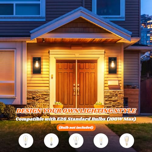 Outdoor Wall Lanterns, Exterior Waterproof Matte Black Wall Light Fixtures, Sconces Wall Lighting with Clear Glass Shade, Anti-Rust E26 Socket Wall Mount Lights for Porch Entryway Patio Garage, 2 Pack