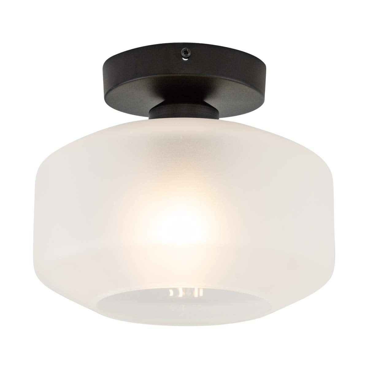 Industrial Ceiling Light Fixture with Frosted Glass Shade,Black Semi Flush Mount Light Fixture for Dining Room, Bedroom, Cafe, Bar, Corridor, Hallway, Entryway, Passway