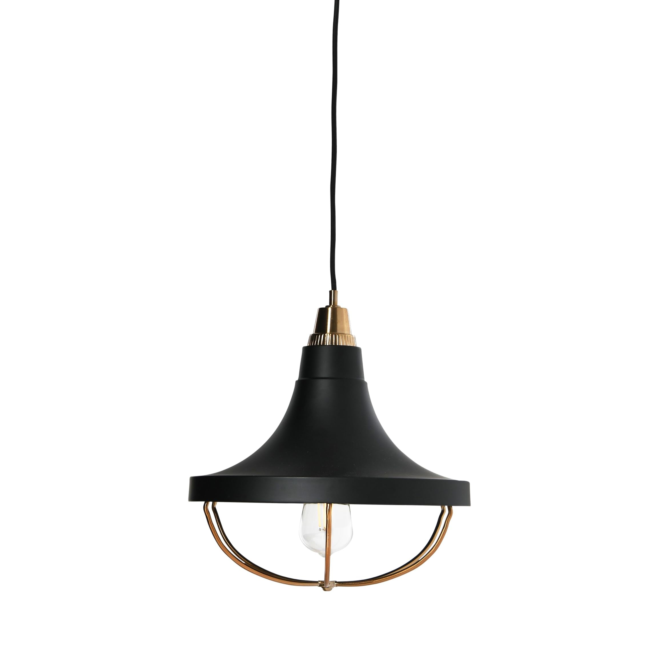 Caged Dome Metal Semi-Flush Mount Ceiling Light, Brushed Brass and Navy Blue