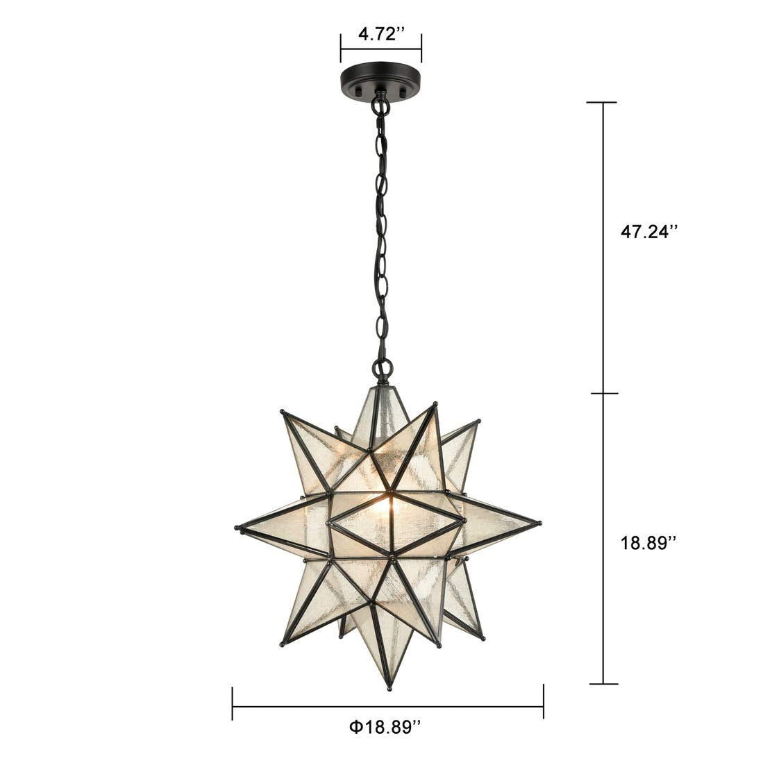 Moravian Star Pendant Light 20-Inch Large Hanging Ceiling Light Modern Gold Finish with Seeded Glass Adjustable Chain