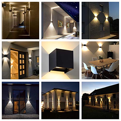 LANFU LED Aluminum Waterproof Outdoor Wall Sconce, Outdoor Wall Light 6W 100-277V 3000K Outdoor Cube Square Wall Light Warm Light 2 LEDs Black 6W Outside Wall Lights for House Patio