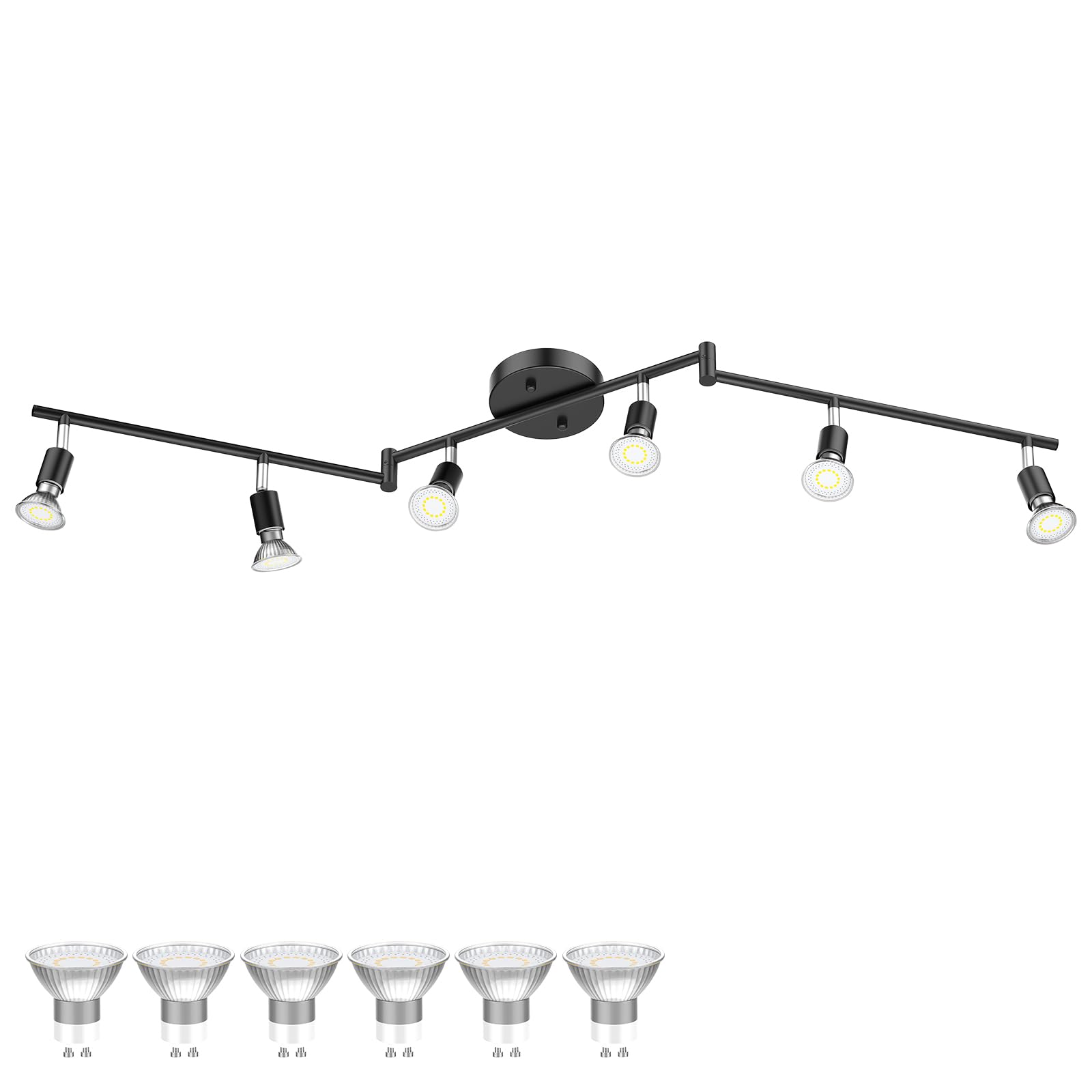 Track Lighting Kit, 4 Head Foldable Ceiling Spot Light with GU10 Socket for Kitchen Hallyway Bedroom Fixture Directional Accent Lamp