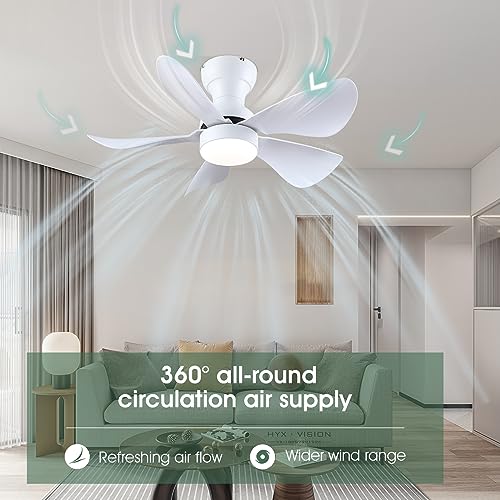 Ceiling Fans with Lights and Remote/APP Control, 30 inch Low Profile Ceiling Fans with 5 Reversible Blades 3 Colors Dimmable 6 Speeds Ceiling Fan for Bedroom Kitchen Dining Room, White