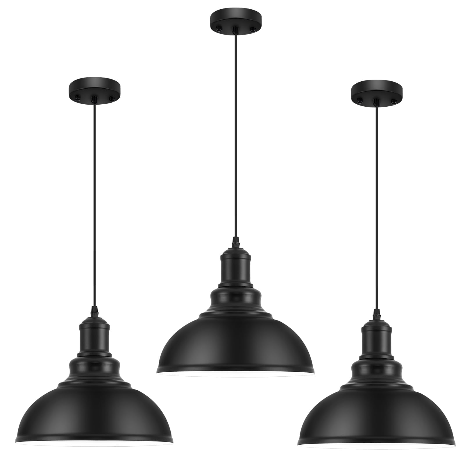 Industrial Semi Flush Mount Ceiling Light, Matte Black Farmhouse Light Fixture for Kitchen Island Dining Room Foyer Hallway Porch Barn Loft, Black, 13in