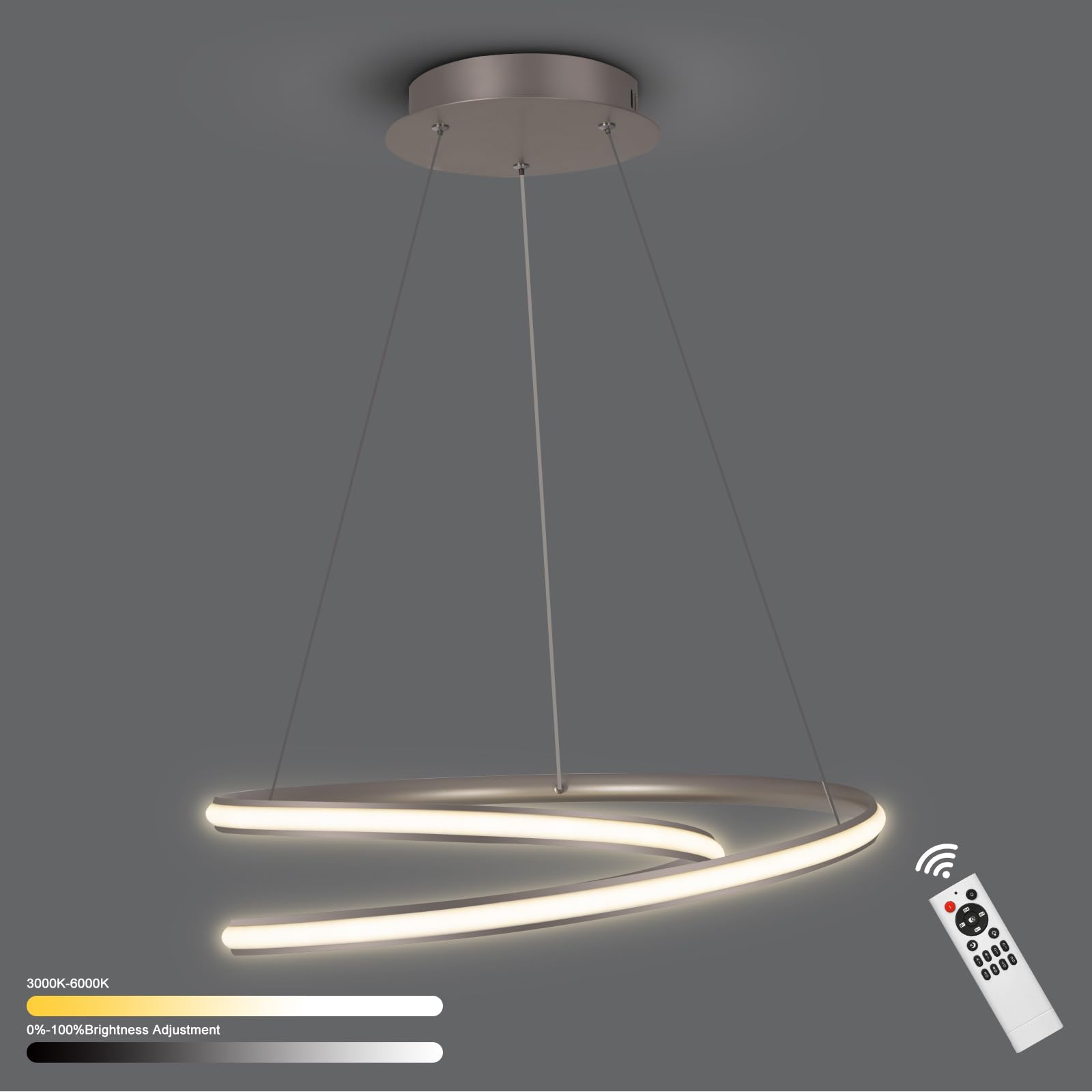 Dimmable Modern LED Chandelier for Kitchen Island Round Pendant Light, Flush Mount Modern Simple Irregular Ring Pendant Light Fixture for Bedroom, Living Room, Dining Room, 4000K(15W)…