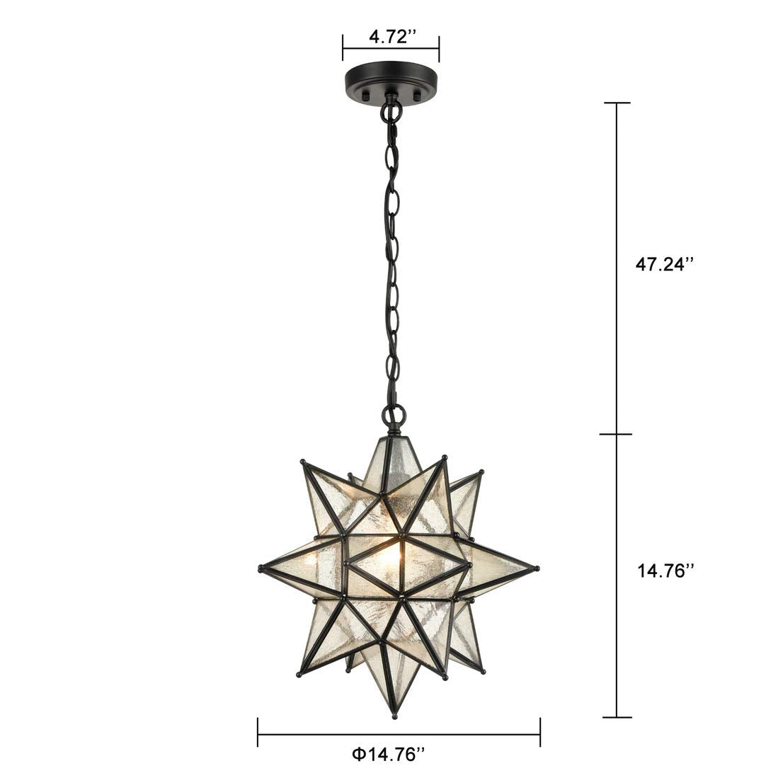 Moravian Star Pendant Light 20-Inch Large Hanging Ceiling Light Modern Gold Finish with Seeded Glass Adjustable Chain