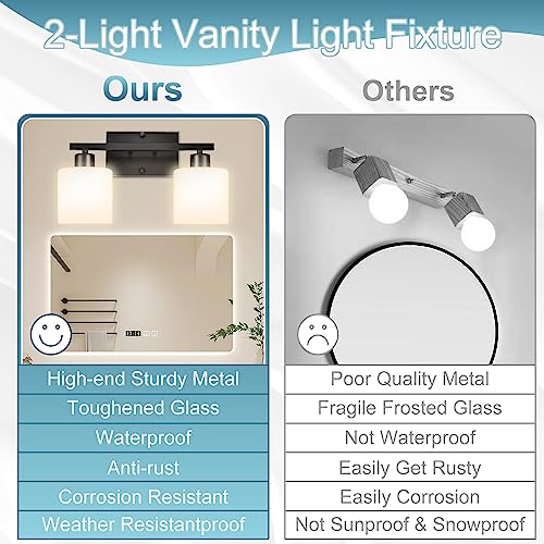 CANMEIJIA 2-Light Bathroom Vanity Light Fixtures Brushed Nickel, Morden Vanity Wall Scones Lighting for Bedroom Living Room, Vanity Lights with Milky White Glass Shades, E26 Socket, Bulbs Not Included