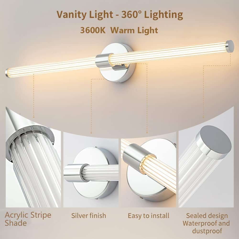 LED Bathroom Light Fixtures Gold Bathroom Vanity Lights Over Mirror 360° Full Lighting Dimmable LED 22 inch Vanity Light Bar Modern Wall Sconce Warm Light for Bedroom Living Room