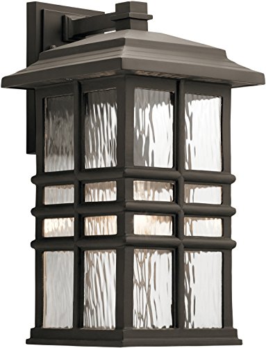 Square 12" Outdoor Wall Light in White, 1-Light Exterior Wall Sconce with Clear Hammered Glass, (12" H x 6.5" W), 49829WH