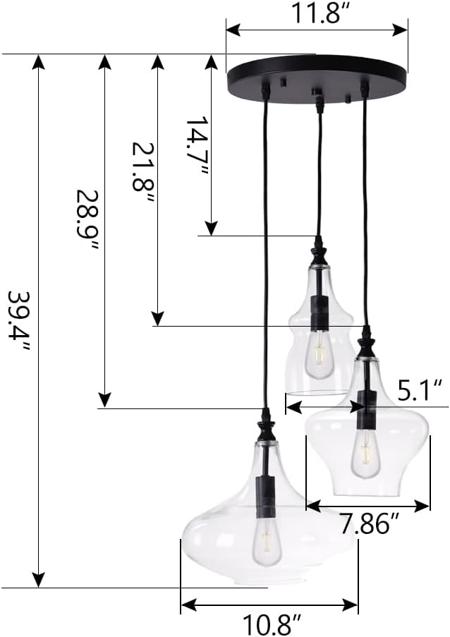 TOCHIC Glass Pendant Chandelier for Dining Room, Hanging Modern Cluster Globe Pendant Lighting Bedroom, 3 Lights Barn Ceiling Kitchen Island Light for Foyer,Hallway