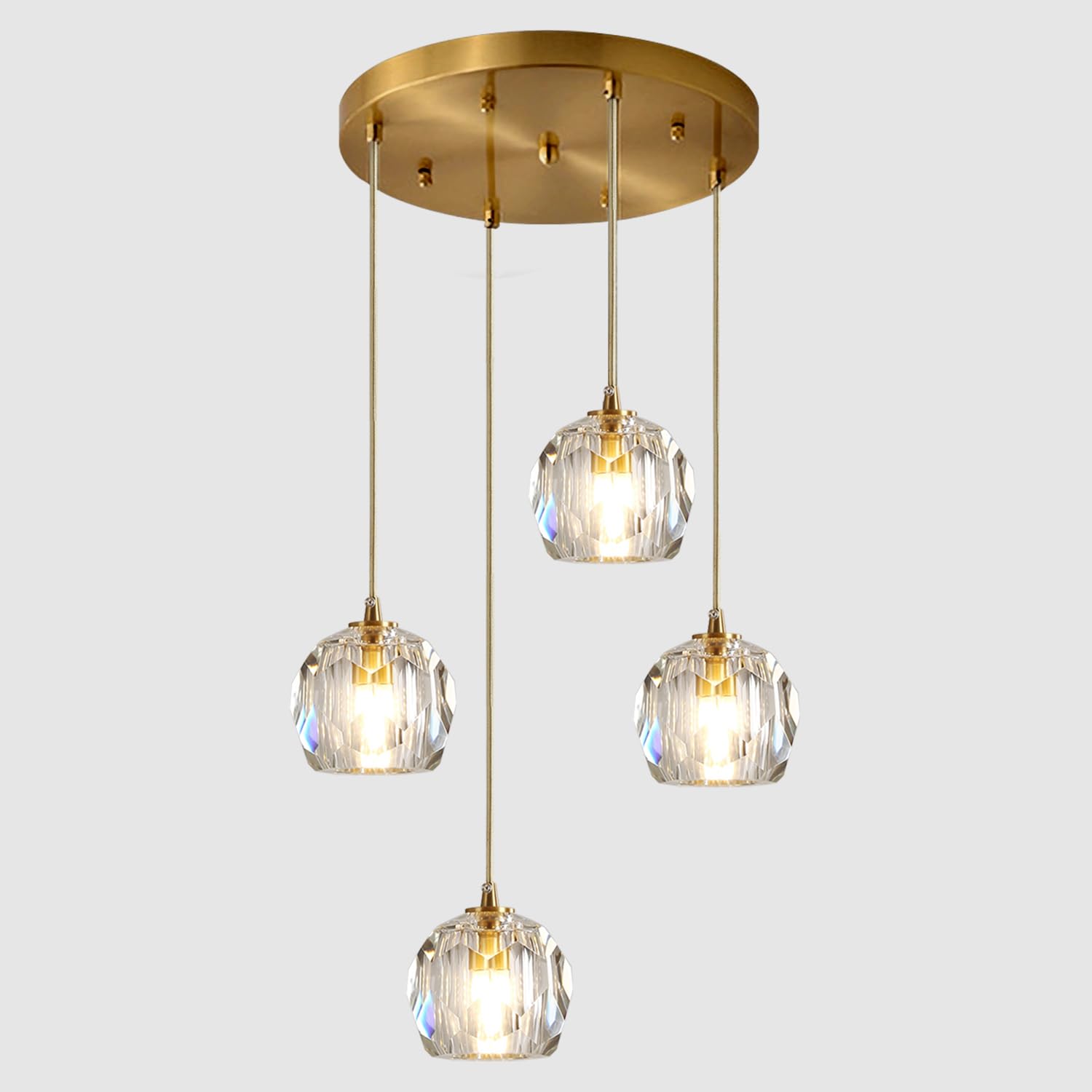 3-Light Cluster Pendant Lighting Crystal Chandelier Gold Hanging Pendant Light Fixture Mid Century Modern Multi Light Pendant Lighting for Dining Room Kitchen Island Bedroom