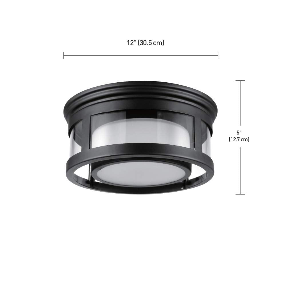 1-Light Outdoor/Indoor Semi-Flush Mount Ceiling Light, Oil Rubbed Bronze, Clear Seeded Glass Shade, Bulb Not Included