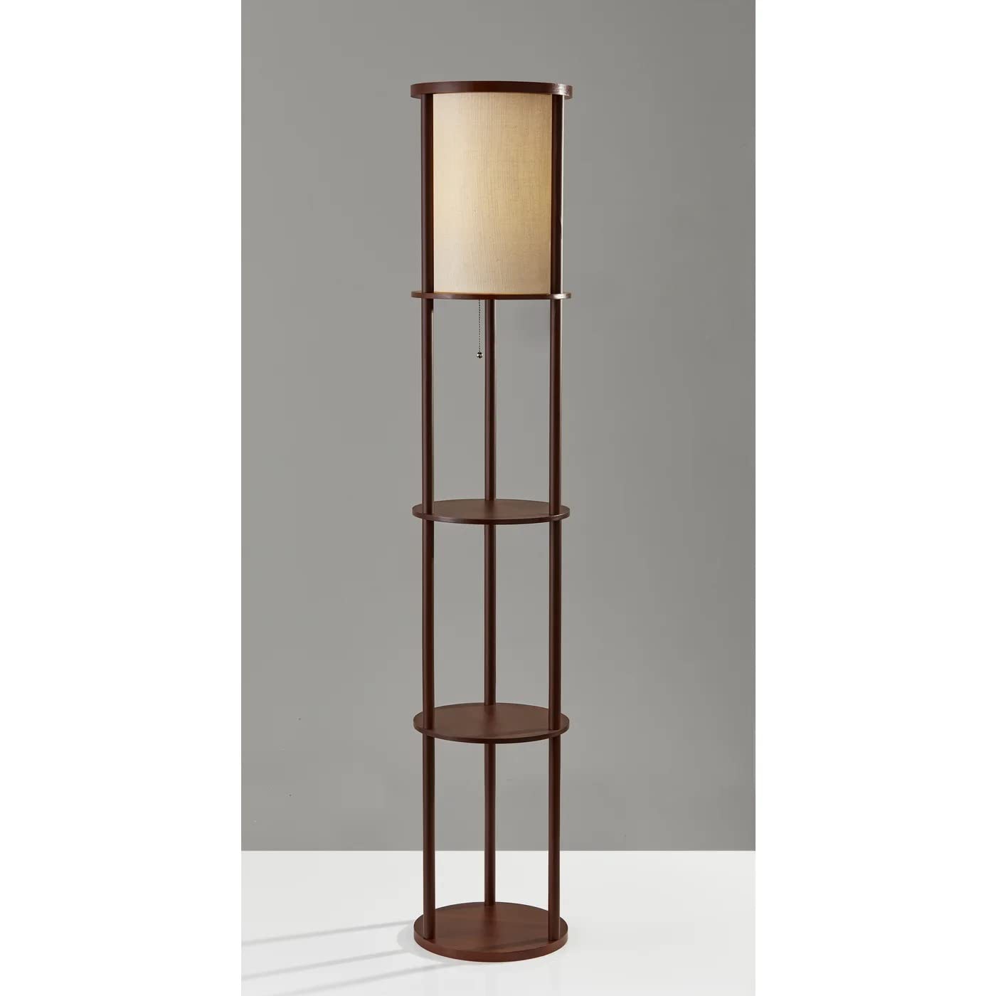 Stewart Round Shelf Floor Lamp, Natural Wood Finish