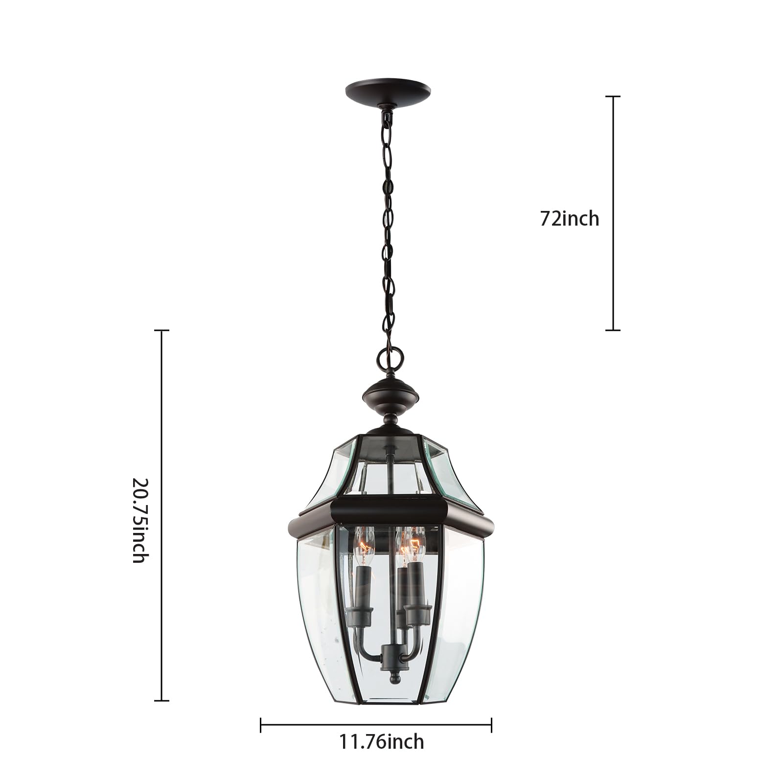 Large Outdoor Pendant Light Fixture 3-Light, 20in Modern Black Outdoor Chandelier Hanging Porch Light, Metal Exterior Ceiling Mount Hanging Lantern with Clear Glass for Front Door, Entrance, Gazebo