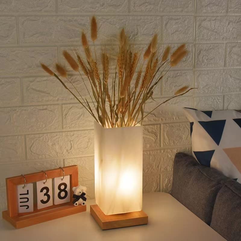 Vase Lamp Table Lamp USB Charge Flower Lamp Vase Table Lamp Dimmable Bedside Lamp Frosted Glass Shade with Wood Base for Bedroom Living Room Office Desk