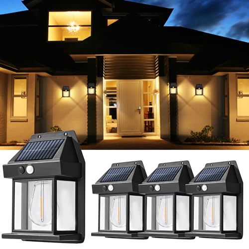 Solar Wall Lights Outdoor, Dusk to Dawn Motion Sensor Lights Waterproof, 2 Pack Motion Sensor Solar Porch Lights with 3 Modes, for Patio, Garage, Shed