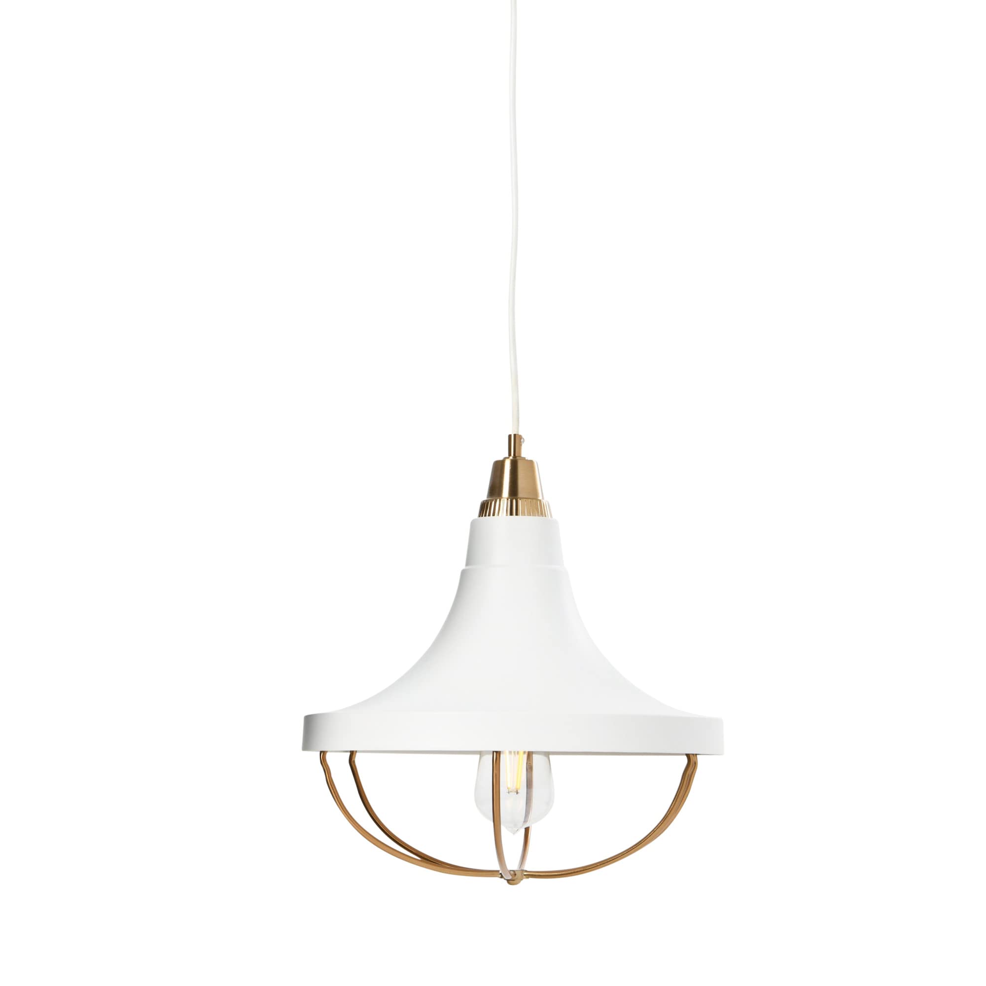 Caged Dome Metal Semi-Flush Mount Ceiling Light, Brushed Brass and Navy Blue