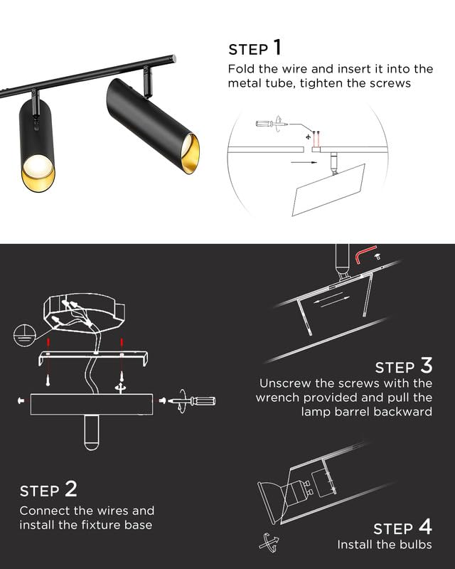 44" Adjustable LED Track Light - 4000K Gold Ceiling Track Lighting Fixture, 350° Rotatable | Modern Kitchen Track Lights | Versatile LED Track Lighting Kit, 4FS78TL-5 BG