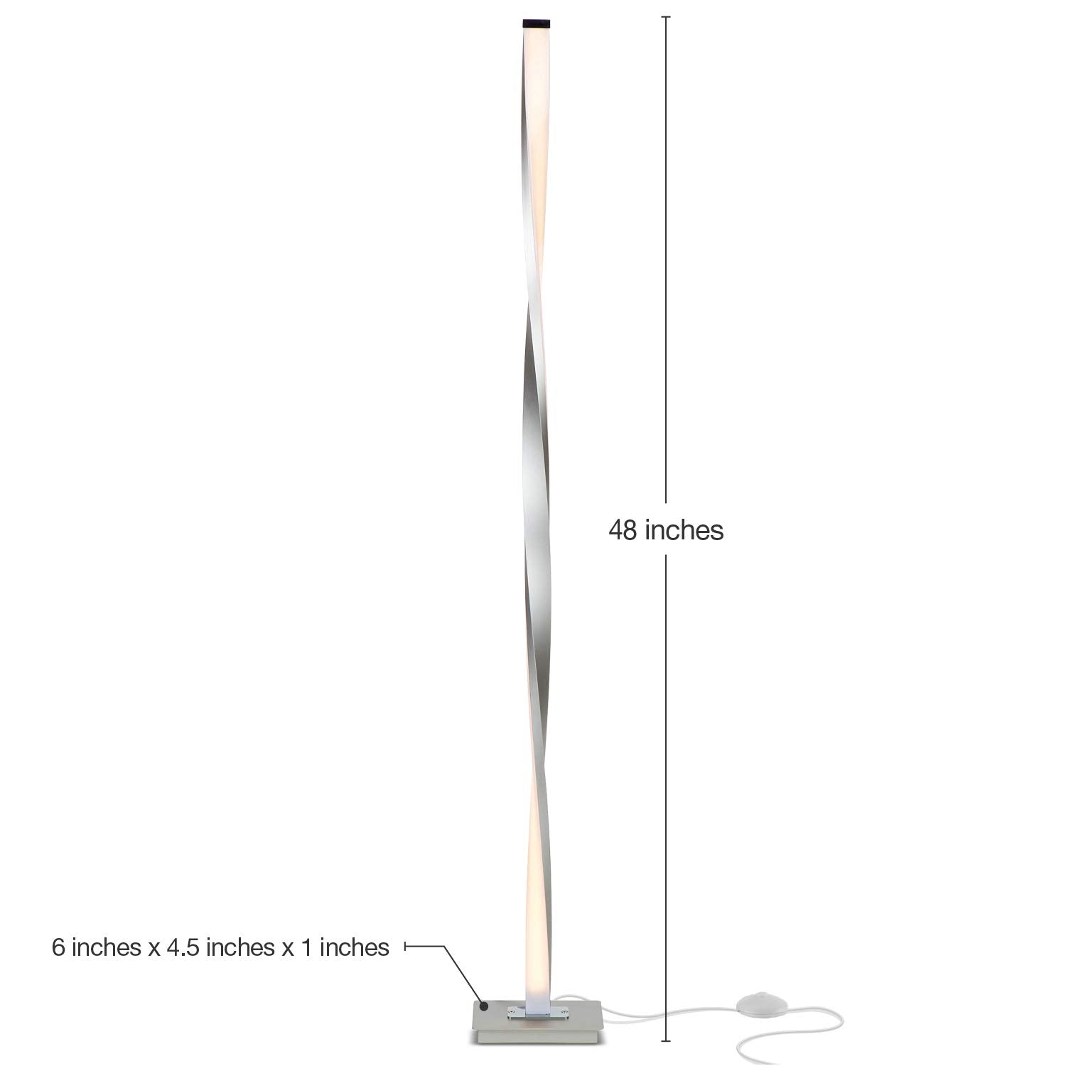 LED Bright Floor Lamp for Living Rooms & Bedrooms, 48" Tall Pole Lamp, Dimmable Standing Lamp - Platinum Silver