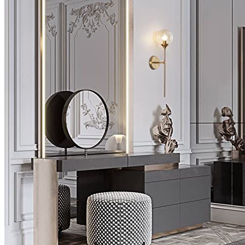 Lighting Modern Smoke Grey Glass Globe Black Matte Slim Wall Sconce Light with Long Arm Vintage Industrial Wall Sconce for Hallway, Stairs, Bathroom Mirror