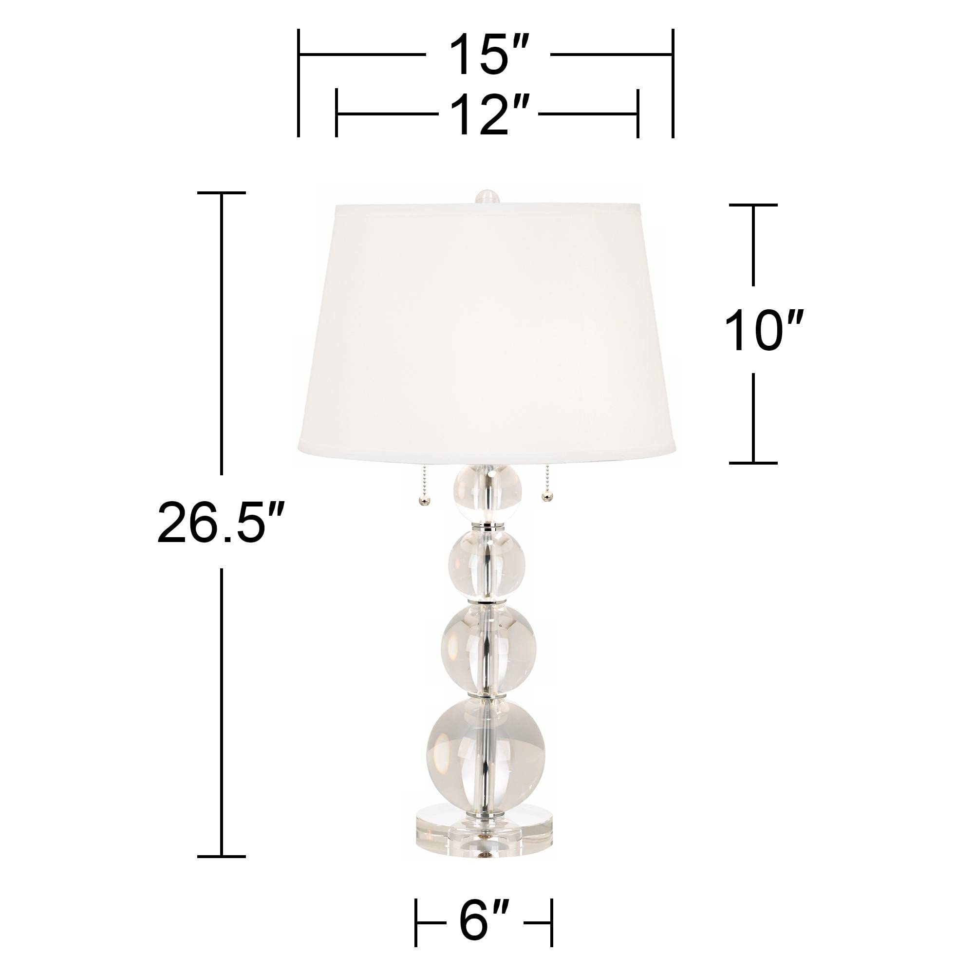 Full Spectrum Modern Glam Table Lamp 26 1/2" High Stacked Clear Crystal Spheres Glass White Tapered Drum Shade Decor for Bedroom Living Room House Home Bedside Nightstand Office Family