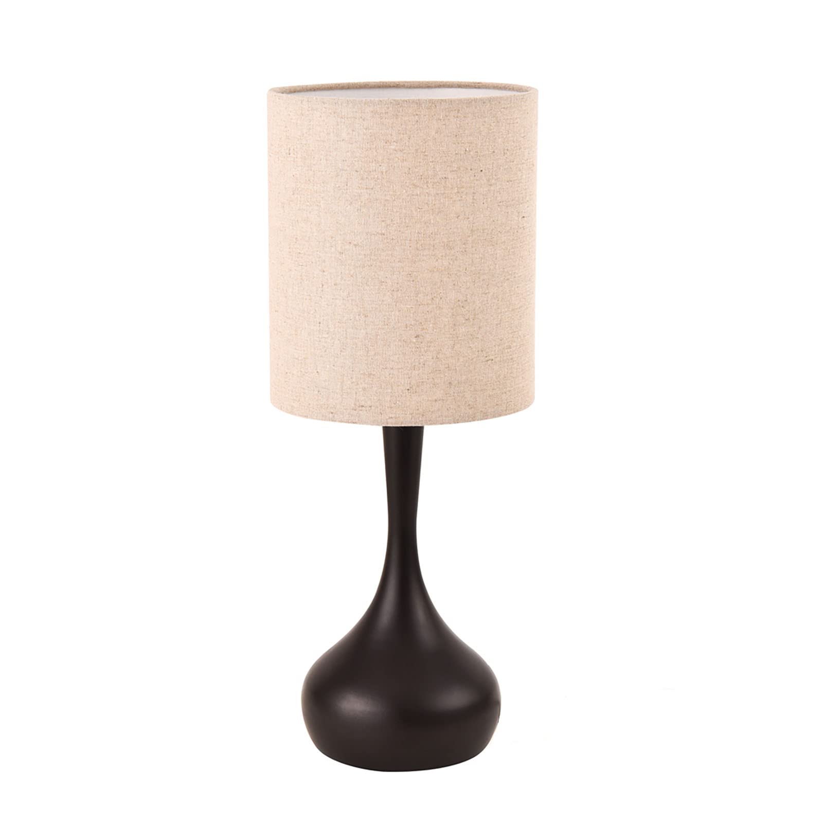 Modern Table Lamp Brown Base, 17.3" Small Desk Light with Metal Droplet, Cylinder Linen Drum Shade, Nightstand Lamp for Bedroom Living Room Nightstand Office