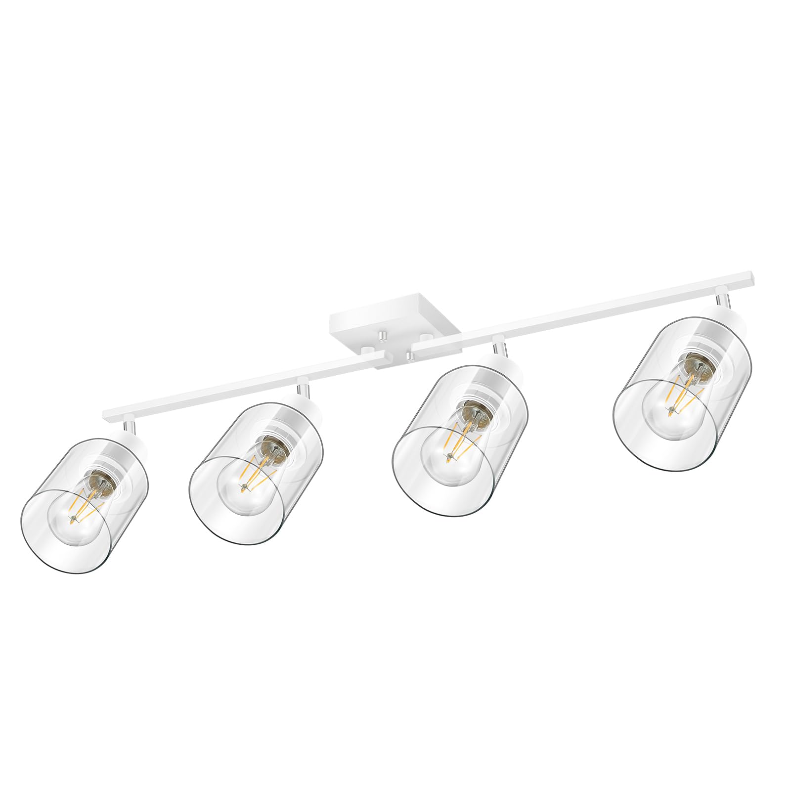 LED 4 Light Track Lighting Kit, 4 Way Ceiling Spot Lighting with Glass Lampshade, Flexibly Rotatable Light Head for Kitchen, Living Room, Bedroom, Bulb Not Included