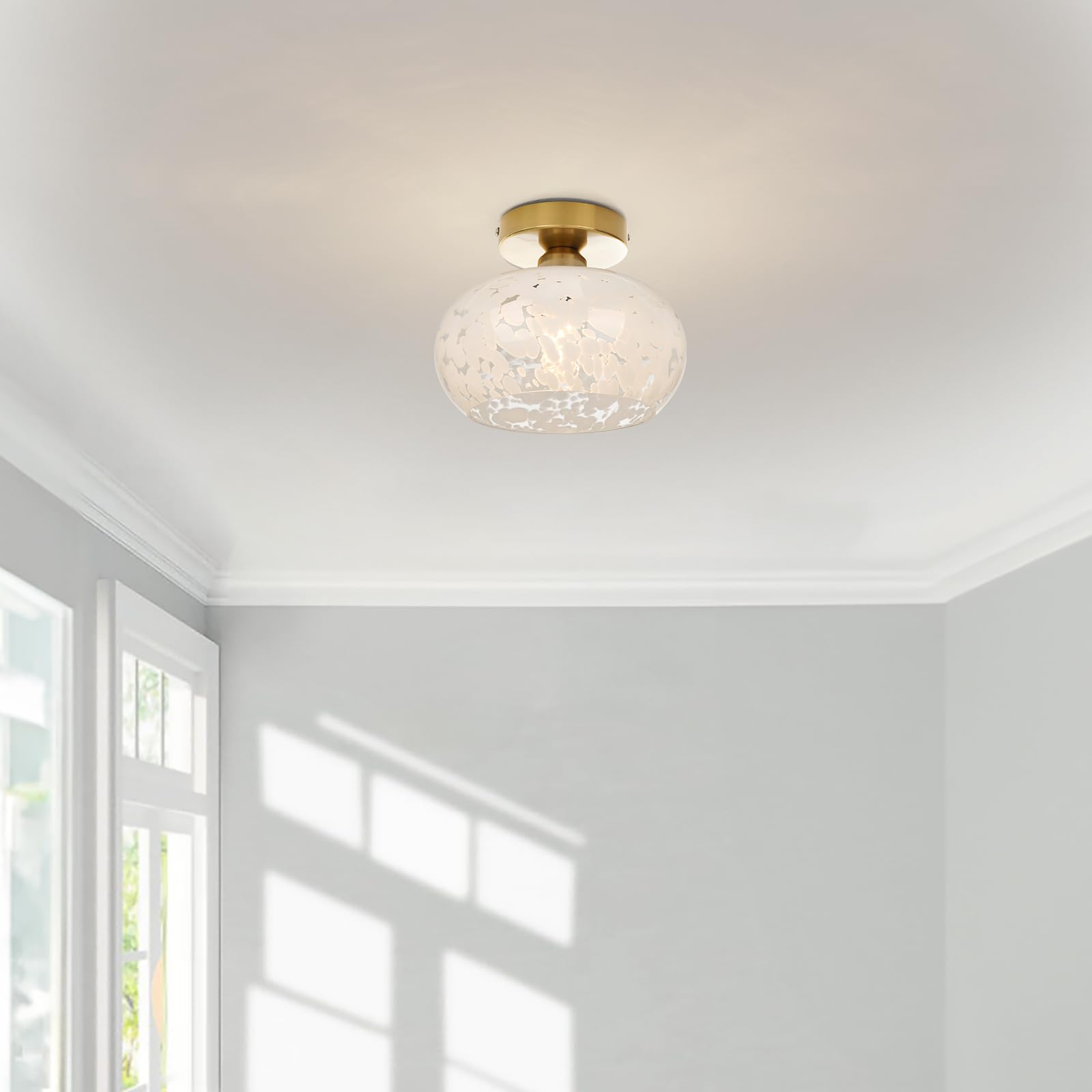 Semi Flush Mount Ceiling Light - Glass Ceiling Light Fixture Black Hallway Light Fixtures Modern Light Fixtures Ceiling for Bedroom Bathroom Entryway Kitchen Porch