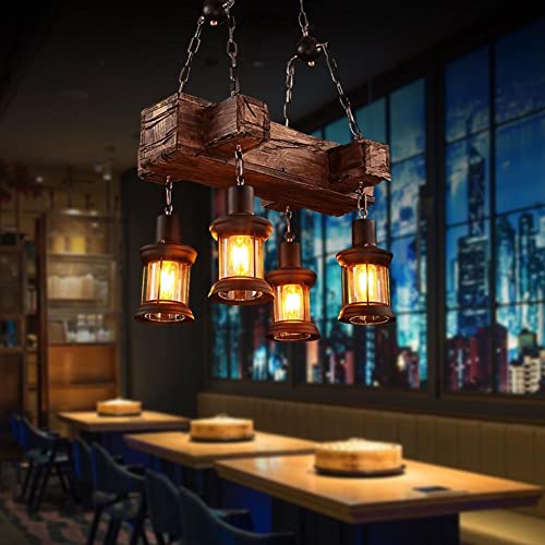 8 Lights Industrial Retro Wooden Chandelier Pendant Light Island Hanging Ceiling Fixture Vintage Farmhouse Wood Light Adjustable Chain for Home Cafe Bar Restaurant (39.4")