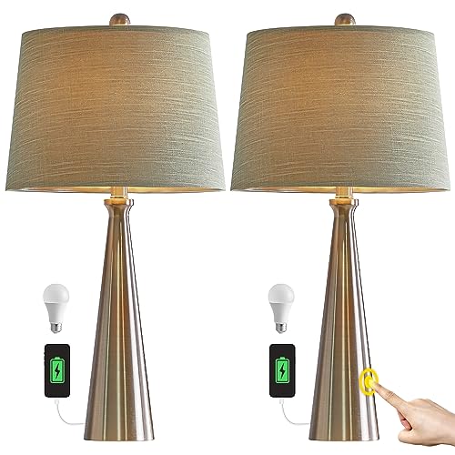 Modern Table Lamps with USB Port Set of 2 Accent Gold Nightstand Lamp for Living Room Bedroom Office Black