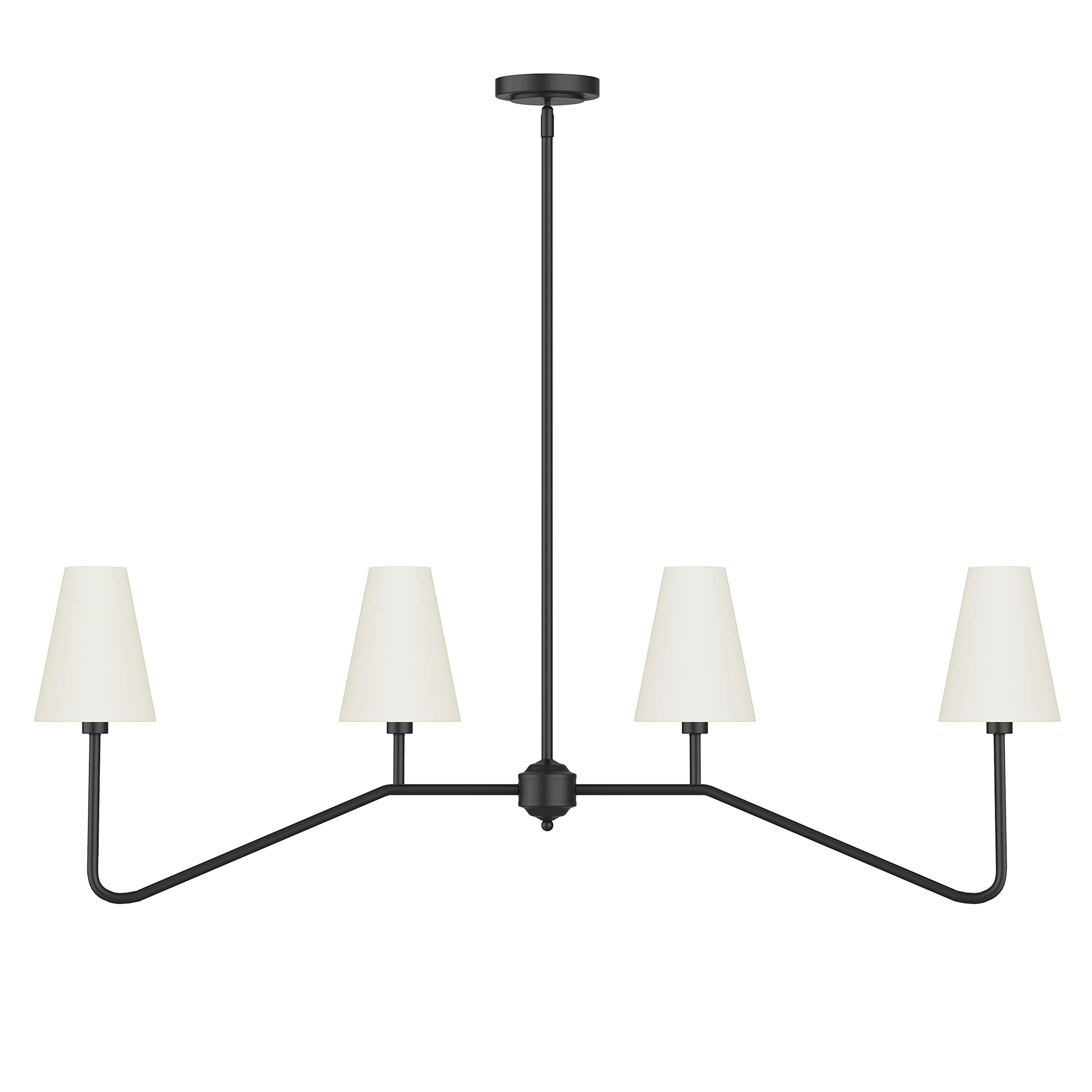 Electro bp;47" W 4-Light Linear Kitchen Island Lighting Fixture Classic Chandeliers Matt Black with White Linen Shades for Dining Room,E12,160W;