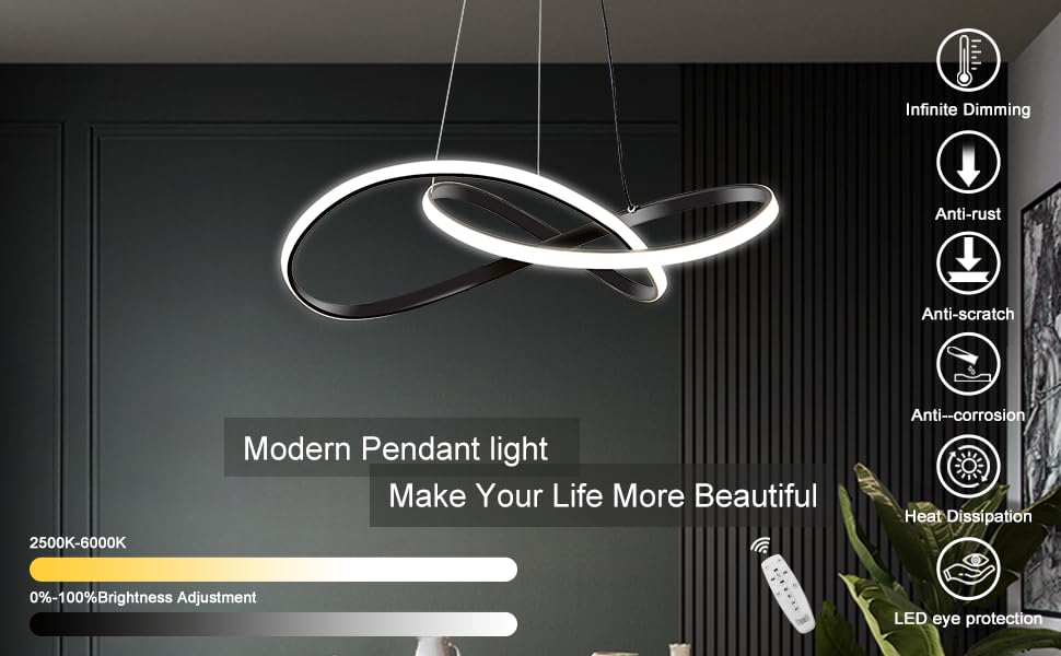 Dimmable Modern LED Chandelier for Kitchen Island Round Pendant Light, Flush Mount Modern Simple Irregular Ring Pendant Light Fixture for Bedroom, Living Room, Dining Room, 4000K(15W)…