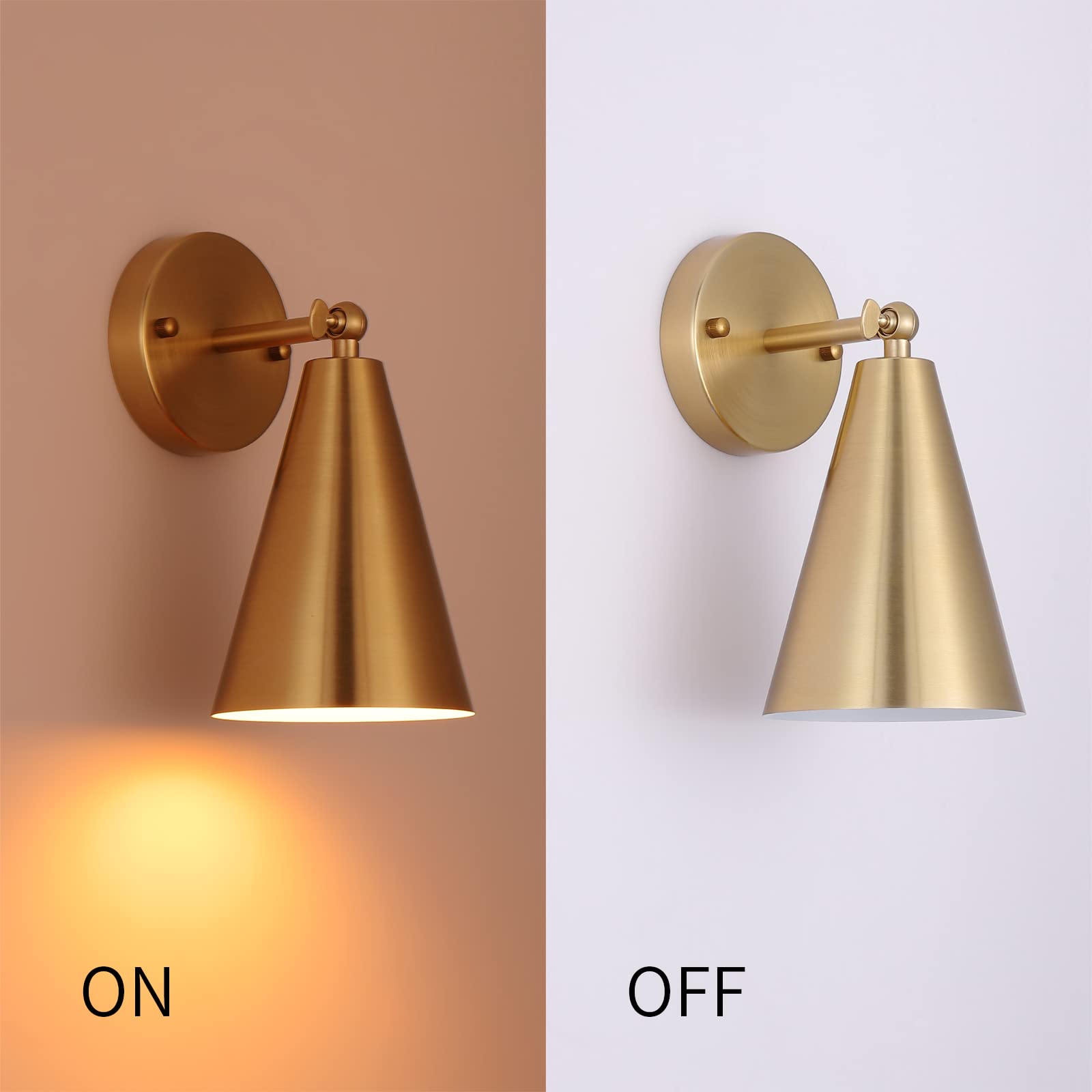 Gold Sconces Set of 2, Modern Brass Wall Sconces Lighting Fixtures with Metal Shade, Indoor Decor Wall Mount Swing Arm Lamp for Bedroom,Bedside,Kitchen,Hallway,Living Room,Reading,Bar