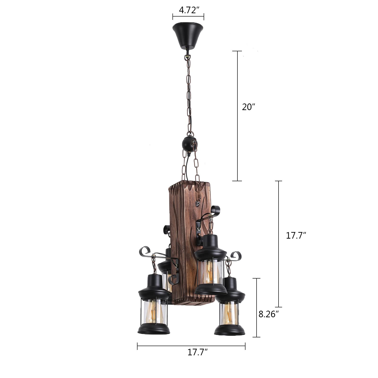 TFCFL 6 Lights Industrial Vintage Hanging Pendant Light Wooden Chandelier Ceiling Light Retro Wooden Light Suspension Lighting Fixture Retro Loft Lantern Chandelier Lights Handmade Lighting Products