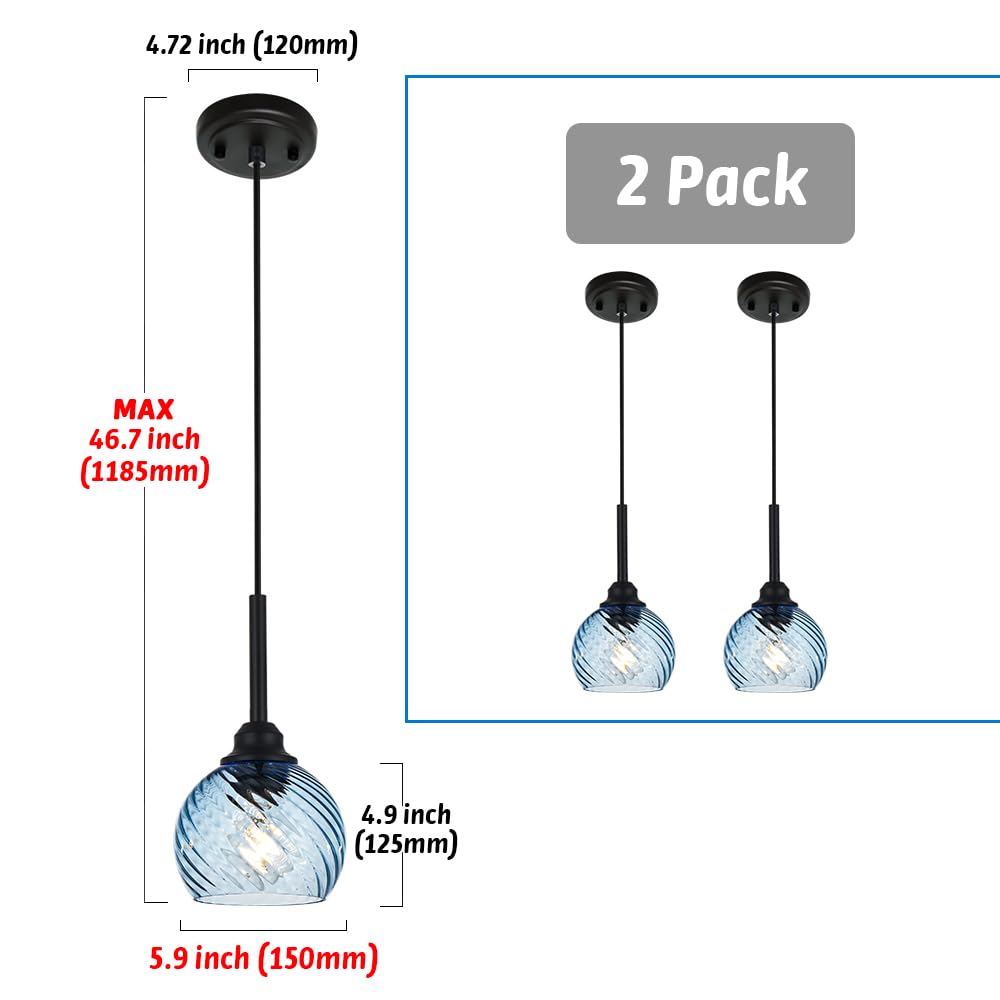 3 Light Island Lights for Kitchen with Striped Swirl Globe Glass, Black Linear Hanging Pendant Light Fixture Farmhouse Chandelier for Dining Room Bar Living Room