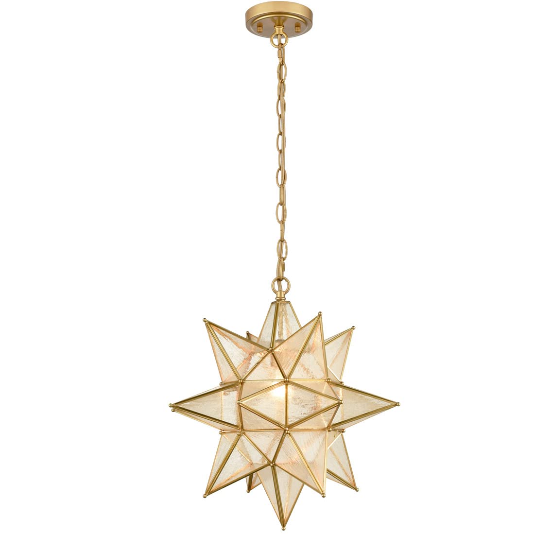 Moravian Star Pendant Light 20-Inch Large Hanging Ceiling Light Modern Gold Finish with Seeded Glass Adjustable Chain