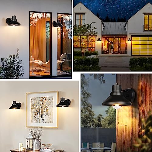 2-Pack Matte Black Outdoor Wall Lights, Modern Farmhouse Porch Wall Light Fixtures Wall Mount, Industrial Gooseneck Wall Sconce, Exterior E26 Barn Lights for Garage Frontdoor Entryway Bathroom Doorway