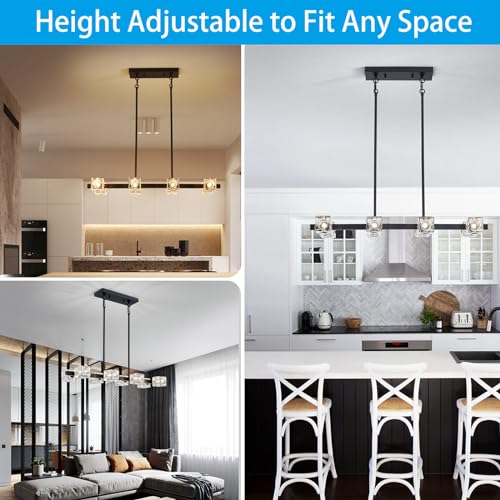 XINGQI Gold Chandelier Sputnik 8-Light Modern Farmhouse Glass Light Fixtures Rectangle Linear Chandelier for Dining Room Living Room Bedroom Kitchen Island